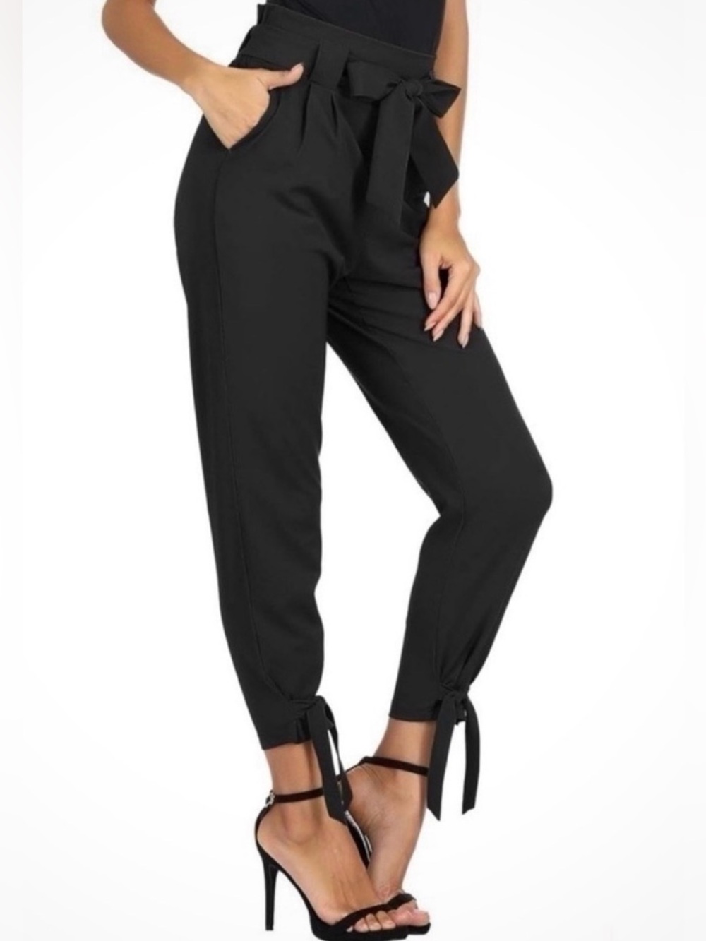 NWT SZL Grace Karin Ankle Pant with bow detail. Elastic back/Tie waist